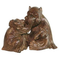 Sculpture japonaise de famille de singes sculptée à la main Hear, See and Speak No Emil