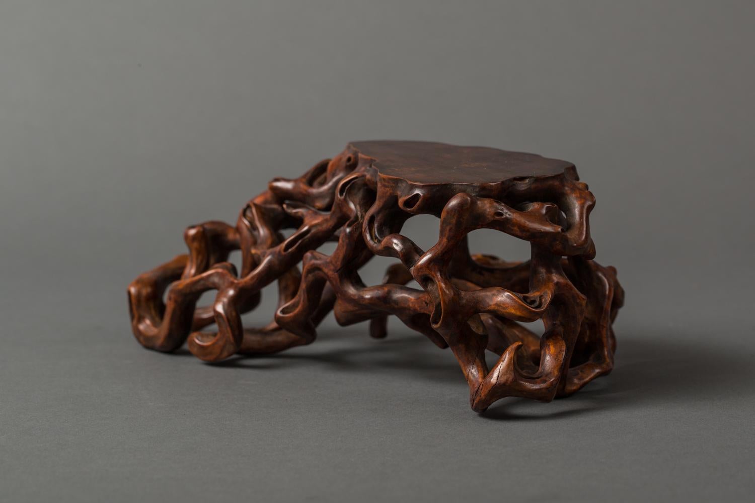 19th Century Japanese Hand-Carved Natural Wood Root Stand
