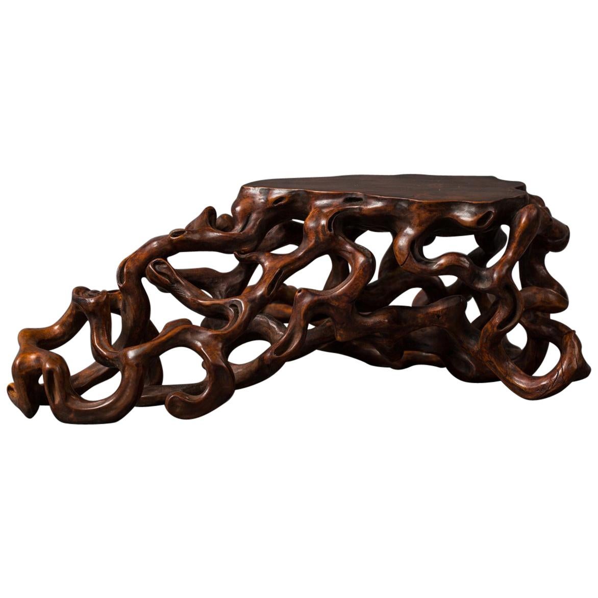 Japanese Hand-Carved Natural Wood Root Stand