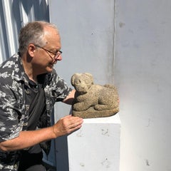 Japanese Hand Carved Puppy Dog 100 Years Old, Good Garden Choice