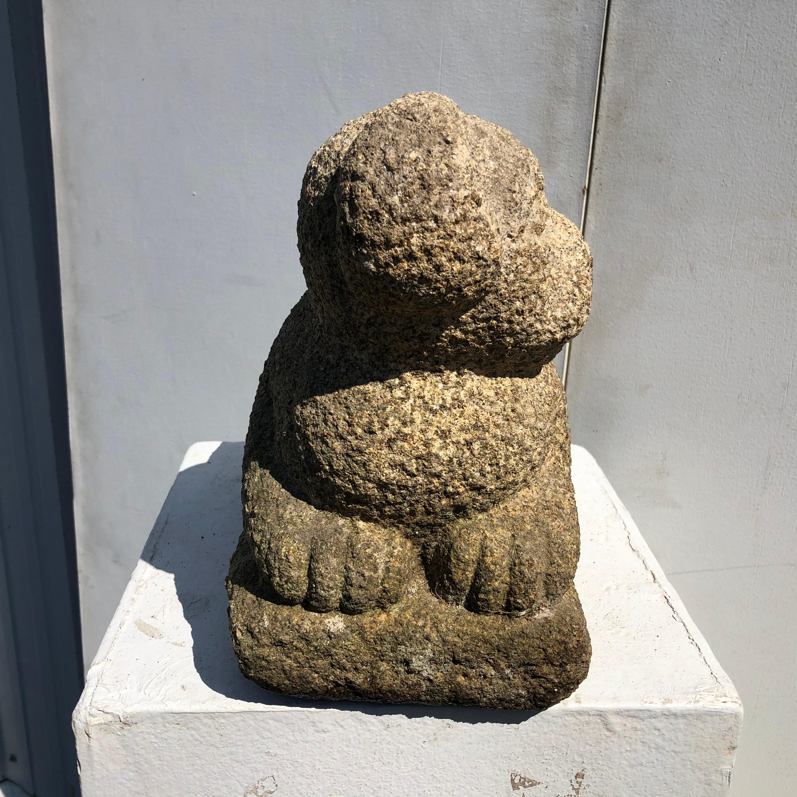 Stone Japanese Hand Carved Puppy Dog 100 Years Old, Good Garden Choice