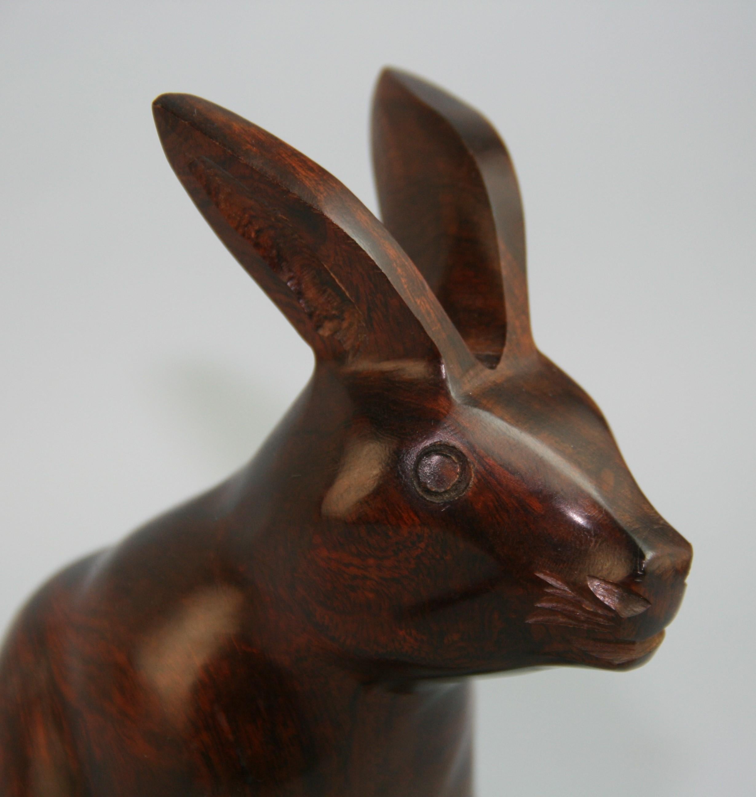 Japanese Hand Carved Rosewood Rabbit In Good Condition For Sale In Douglas Manor, NY