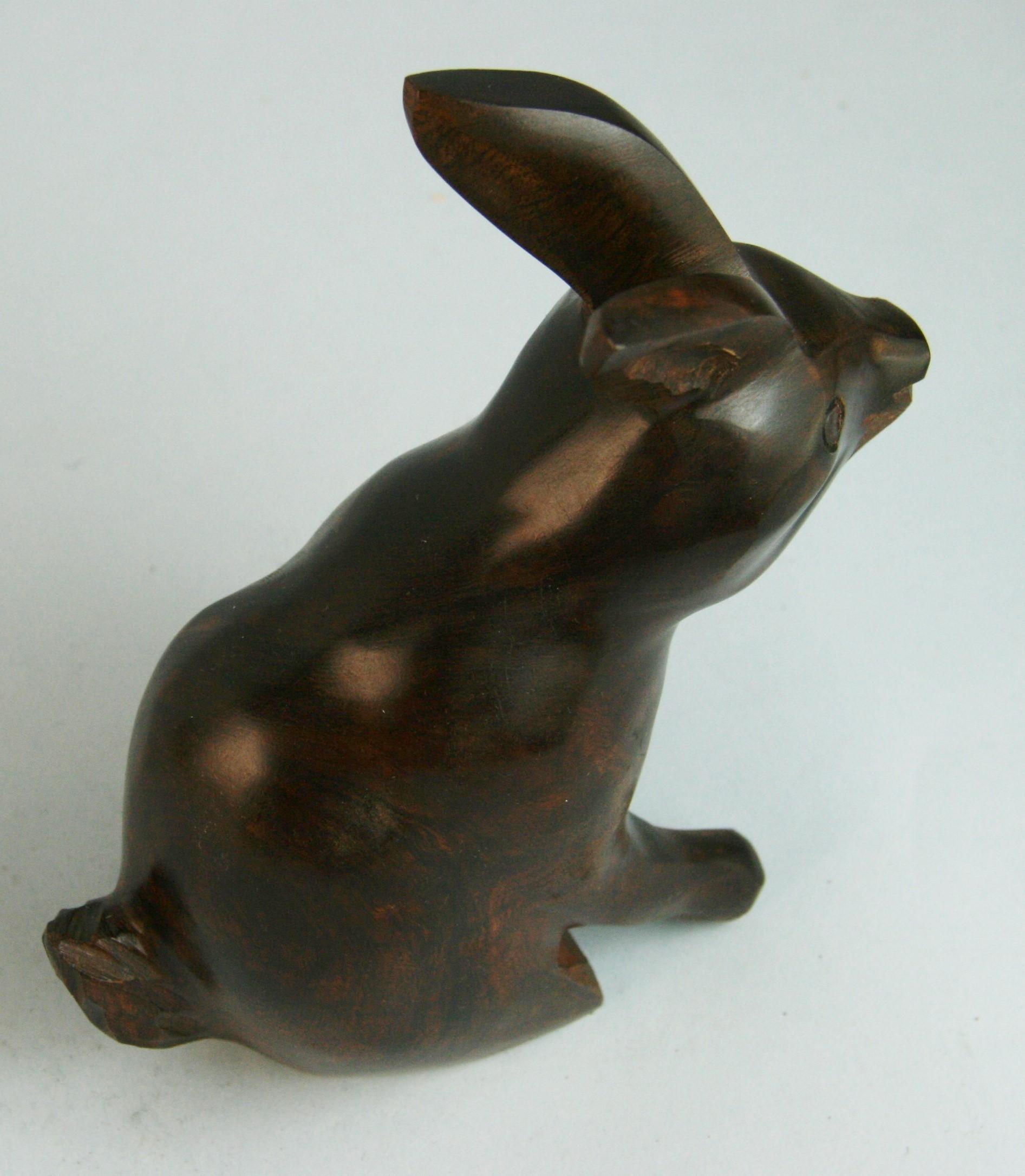 Mid-20th Century Japanese Hand Carved Rosewood Rabbit For Sale