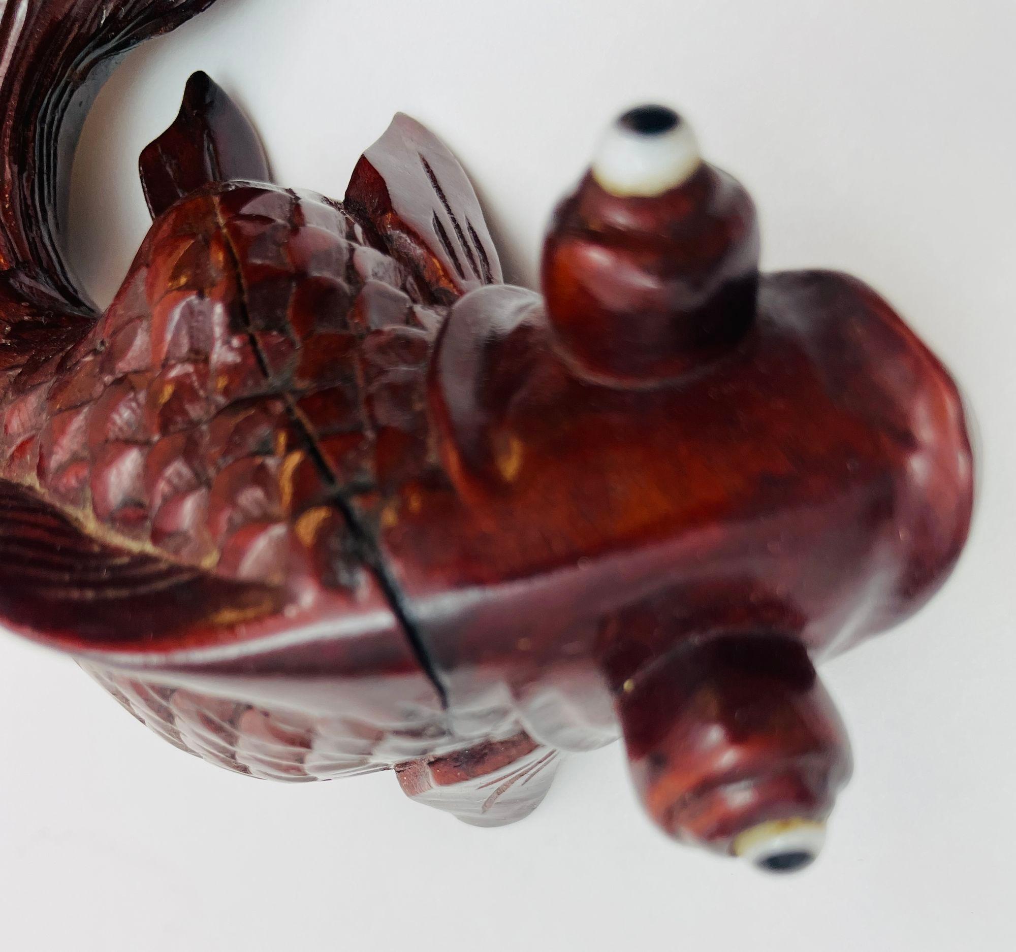 Japanese Hand Carved Wood Koi Fish Sculpture 1920 For Sale 7