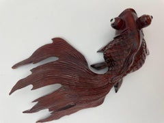 Japanese Hand Carved Wood Koi Fish Sculpture 1920