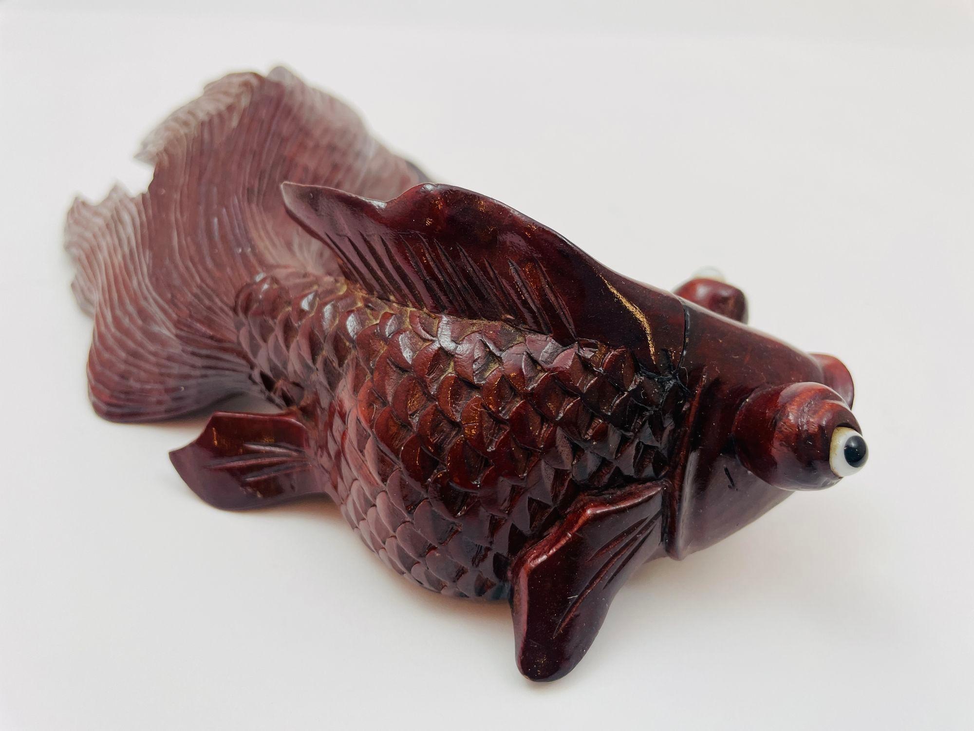 Anglo-Japanese Japanese Hand Carved Wood Koi Fish Sculpture 1920 For Sale