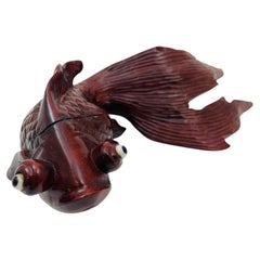 Antique Japanese Hand-Carved Koi Fish Sculpture, Circa 1920
