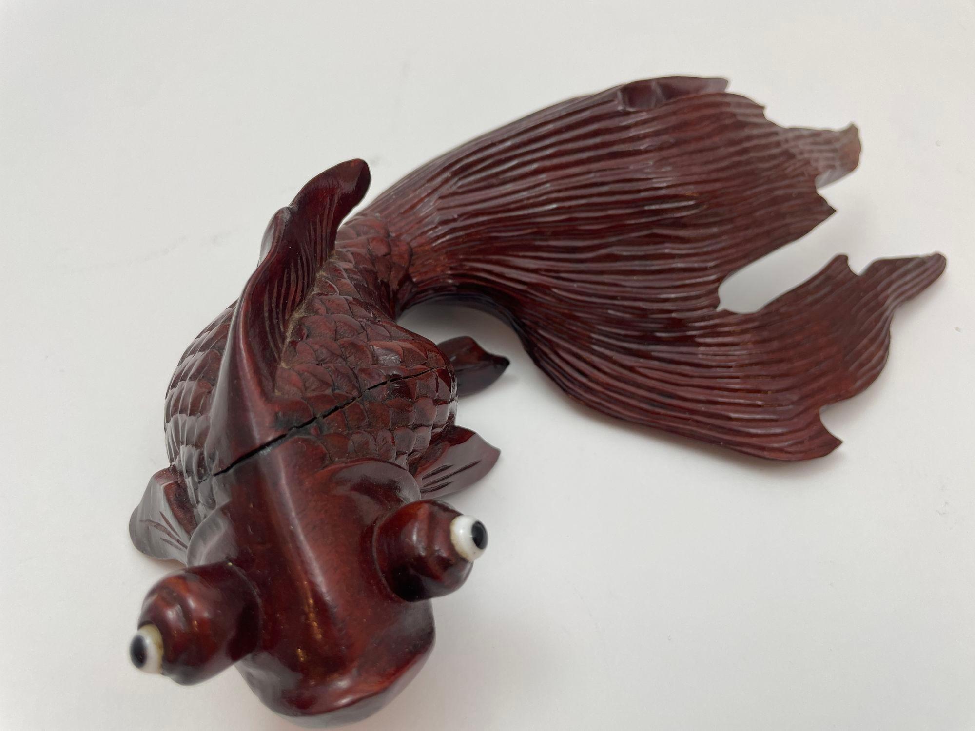 Early 20th Century Japanese Hand Carved Wood Koi Fish Sculpture 1920 For Sale