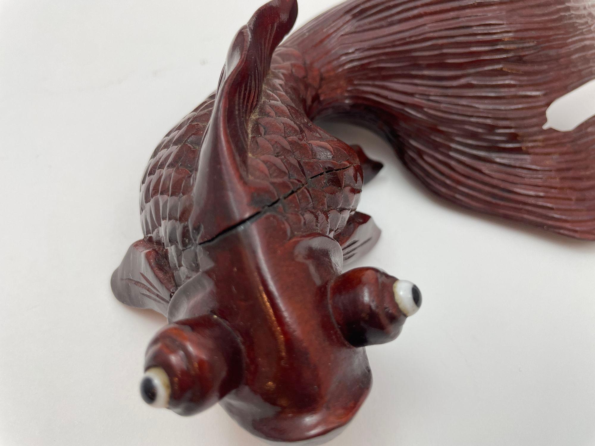 Japanese Hand Carved Wood Koi Fish Sculpture 1920 For Sale 1