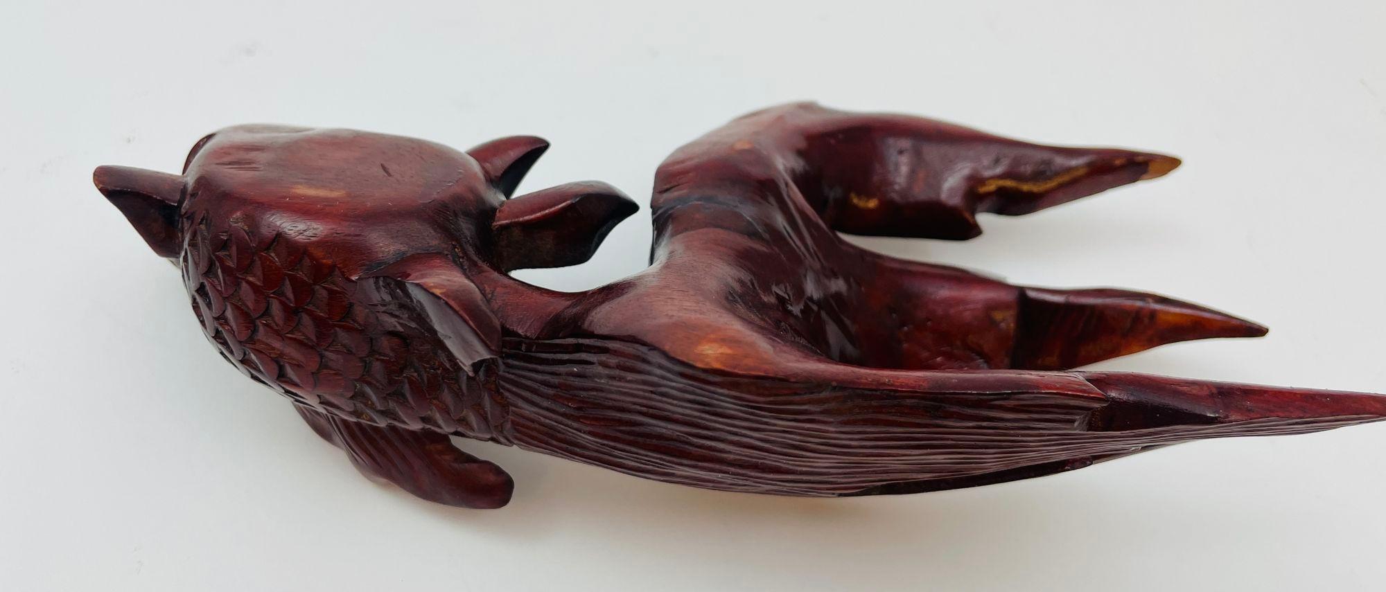 Japanese Hand Carved Wood Koi Fish Sculpture 1920 For Sale 4
