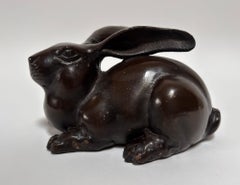 Mid-20th Century Japanese Hand Cast Bronze Rabbit Sculpture