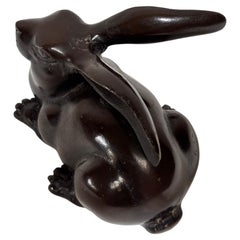 Mid-20th Century Japanese Hand Cast Bronze Rabbit Sculpture