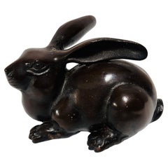 Mid-20th Century Japanese Hand Cast Bronze Rabbit Sculpture