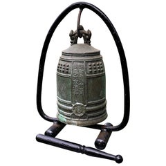 Japanese Hand Cast Bronze Temple Bell with Display Stand, Old Kyoto Collection