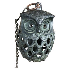 Antique Japanese Hand Cast "Owl" Lantern, Original Chain