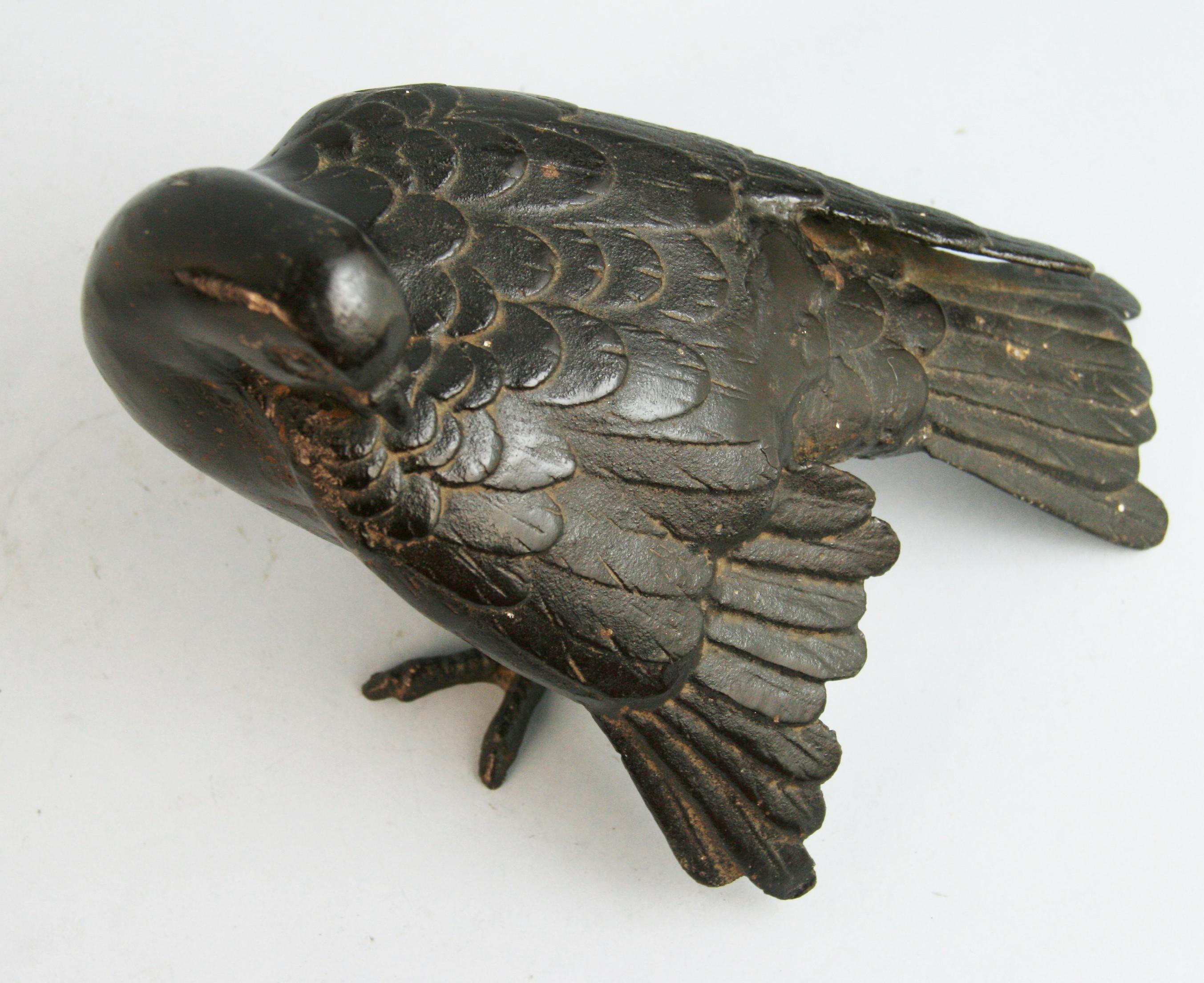 Japanese Pair  Hand Cast Iron  Black Pigeons, Beautiful Detail 5