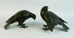 Japanese Pair  Hand Cast Iron  Black Pigeons, Beautiful Detail