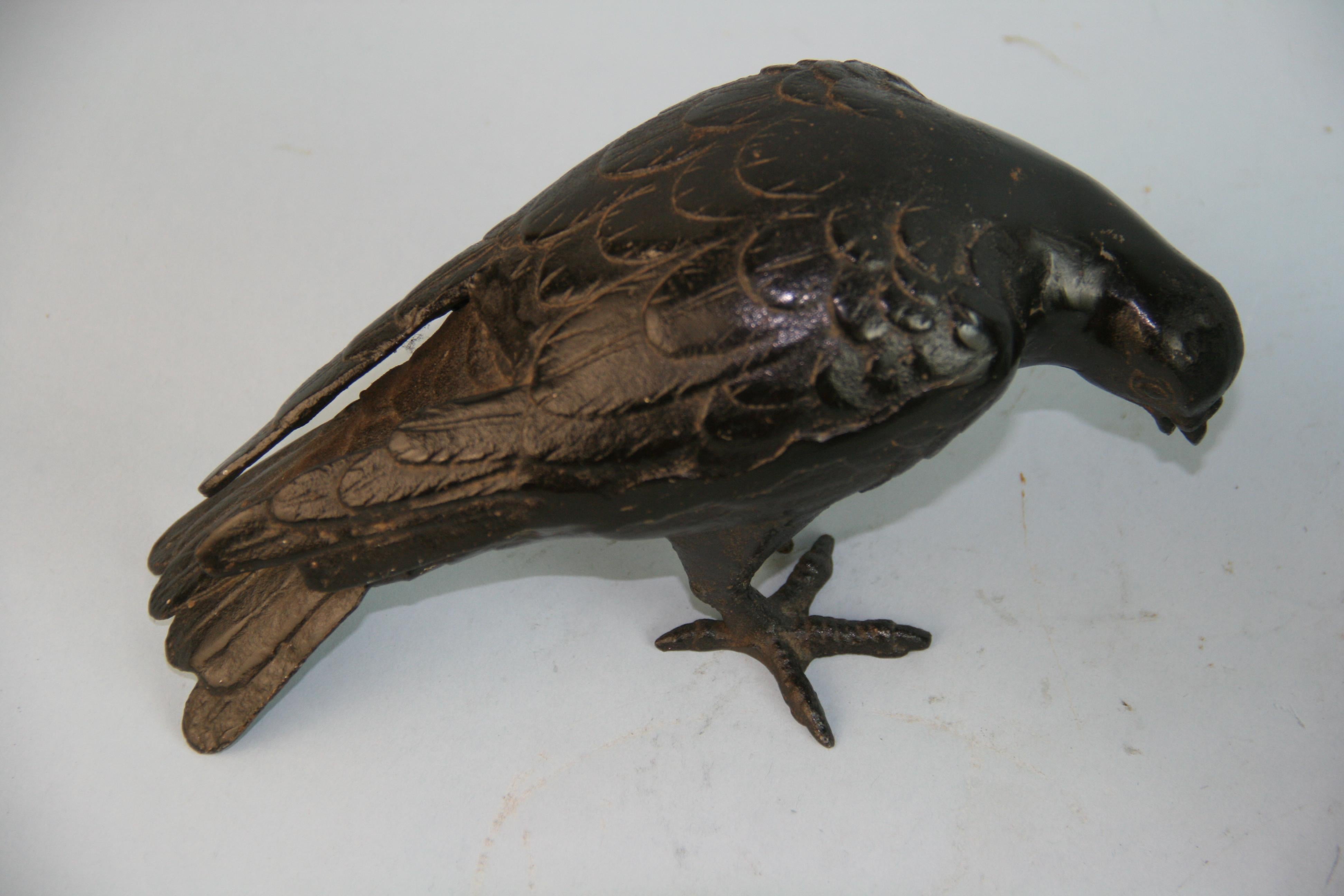 Japanese Pair  Hand Cast Iron  Black Pigeons, Beautiful Detail In Good Condition In Douglas Manor, NY