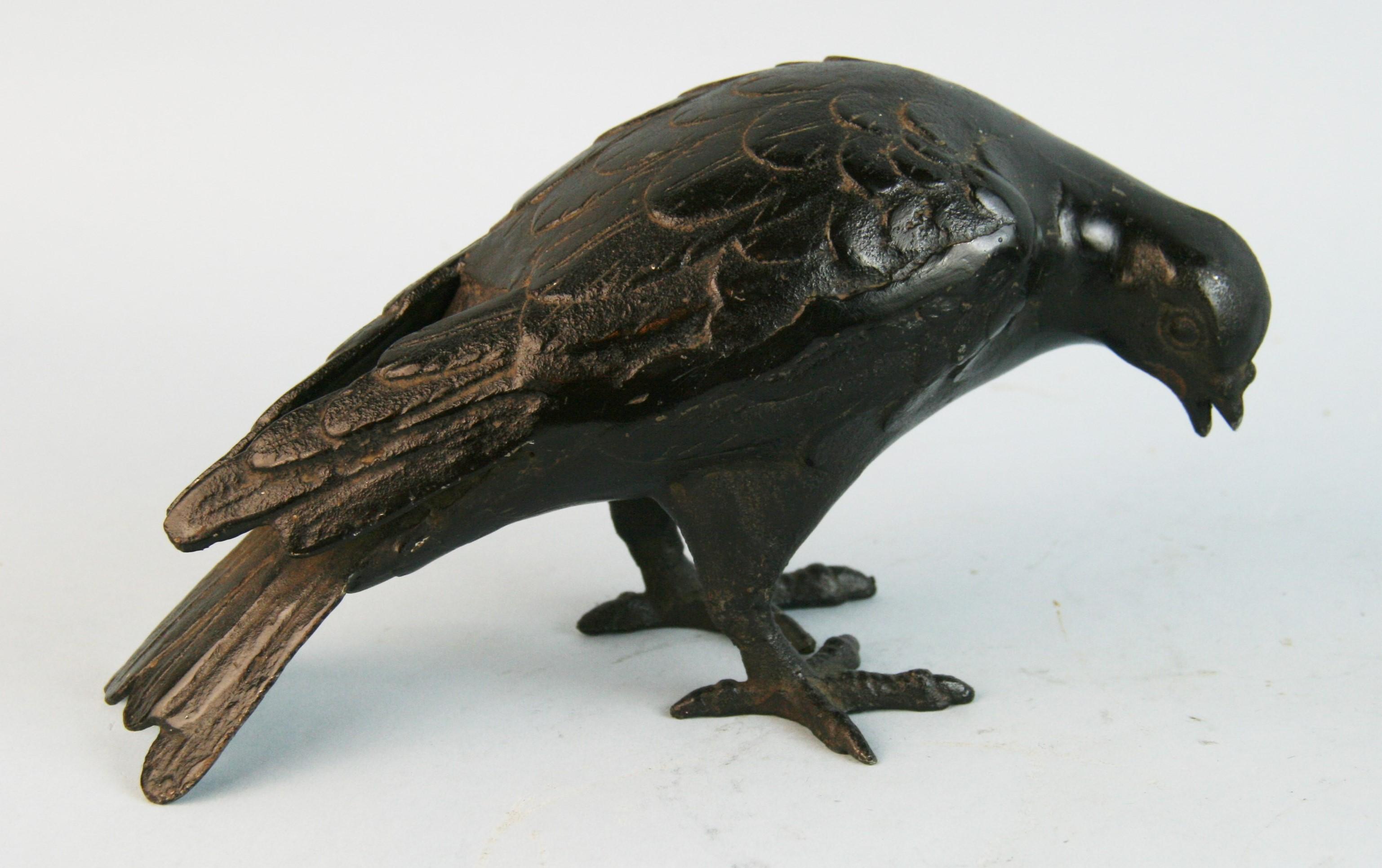 Japanese Pair  Hand Cast Iron  Black Pigeons, Beautiful Detail 1