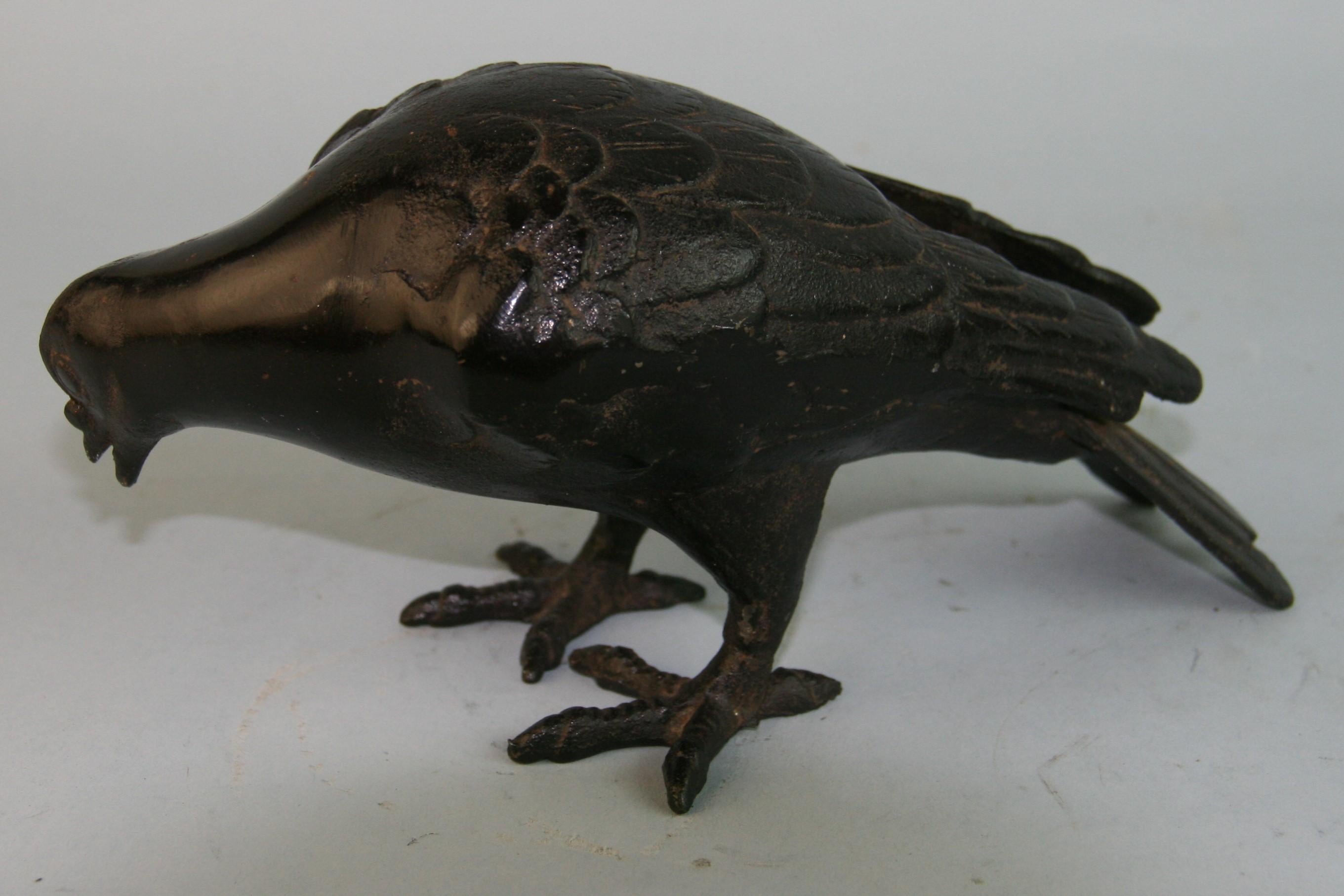 Japanese Pair  Hand Cast Iron  Black Pigeons, Beautiful Detail 3