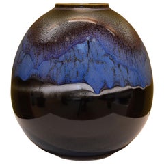 Japanese Blue and Black Porcelain Vase by Contemporary Master Artist