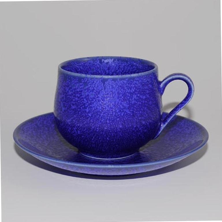 Japanese Hand-Glazed Blue Porcelain Cup and Saucer by Master Artist, 2018 6