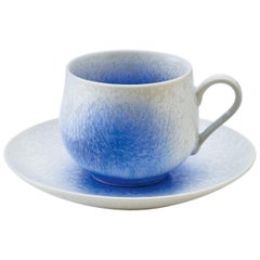 Japanese Hand-Glazed Blue Porcelain Cup and Saucer by Master Artist, 2018