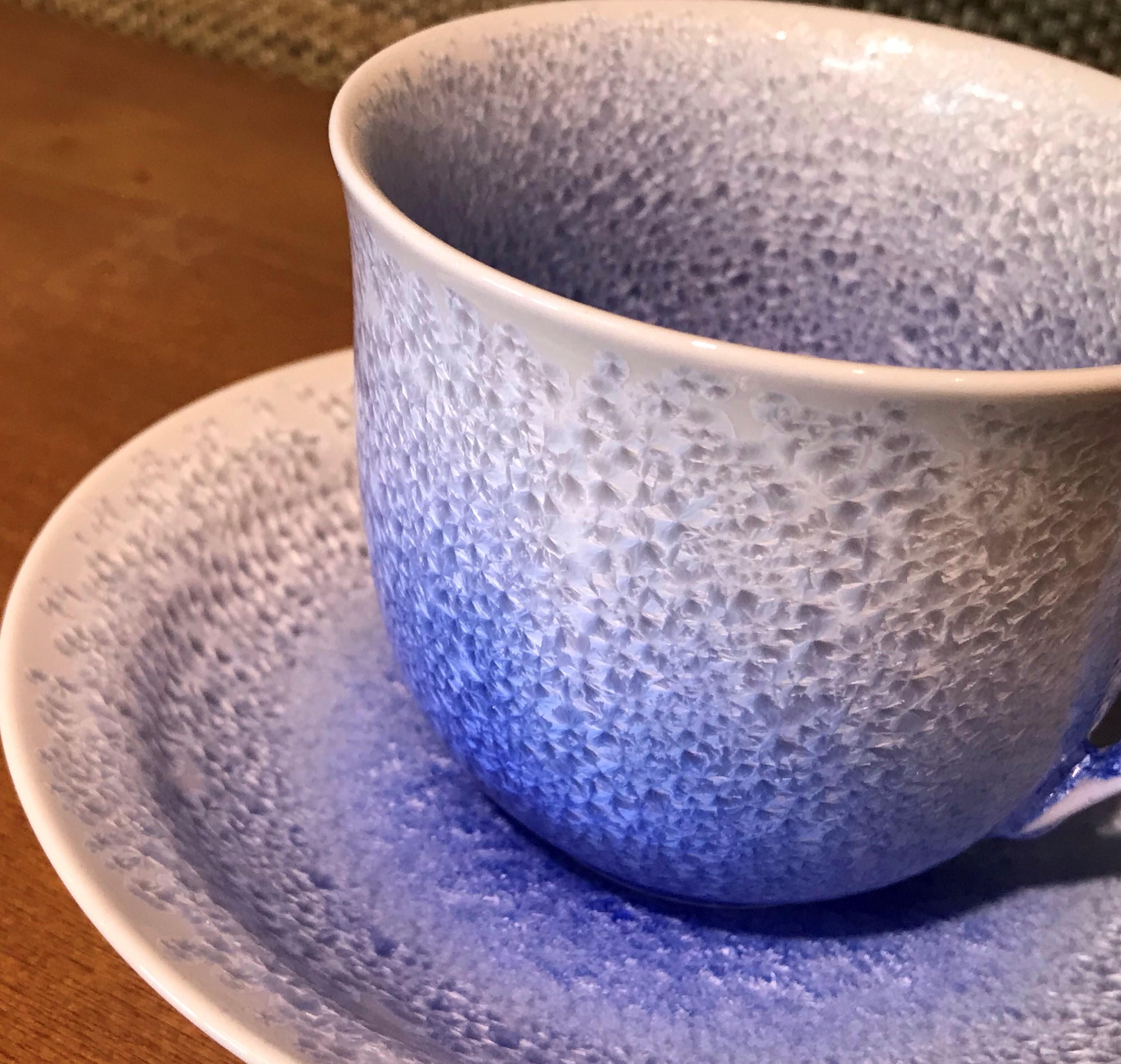 Hand-Painted Japanese Hand-Glazed Blue White Porcelain Cup and Saucer by Master Artist