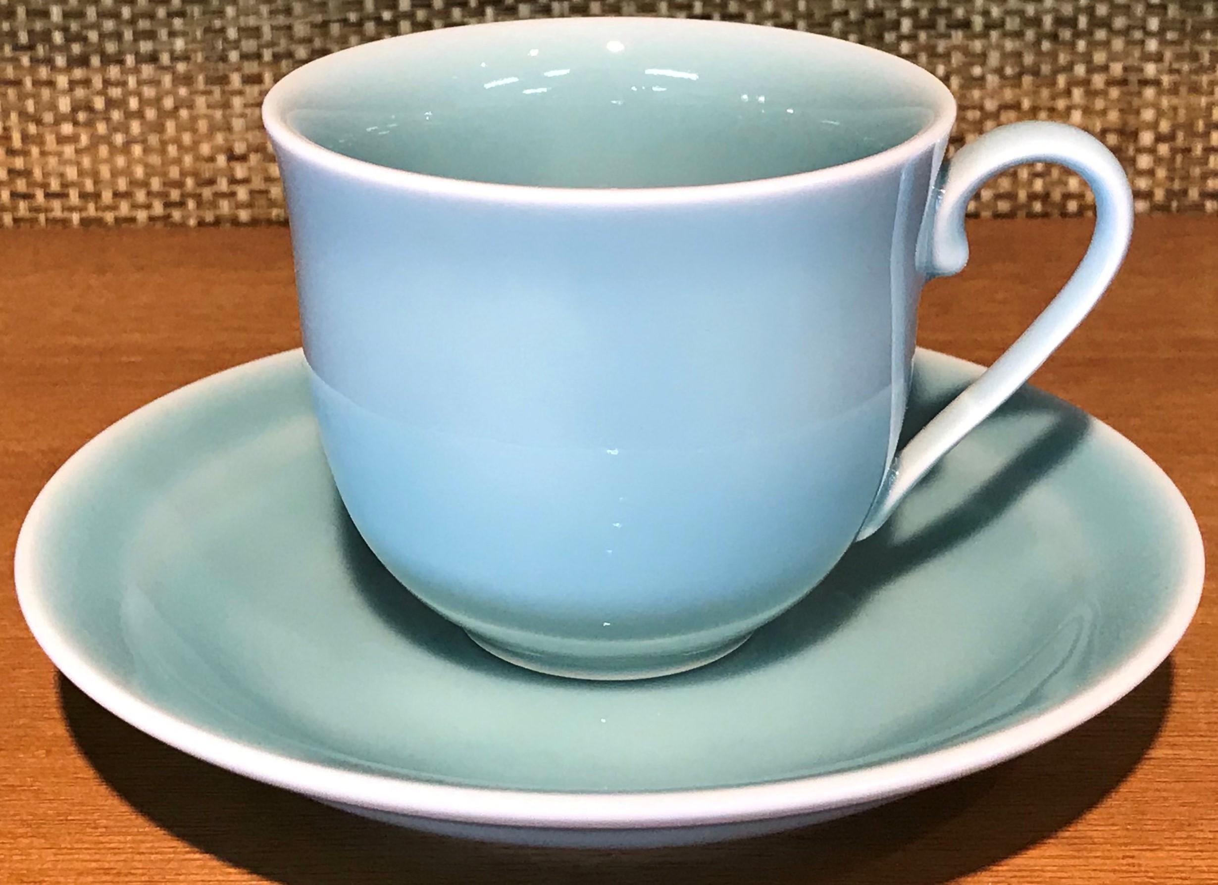 Japanese Hand-Glazed Blue White Porcelain Cup and Saucer by Master Artist 2