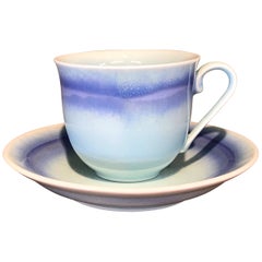 Japanese Blue White Porcelain  Hand-Glazed Cup and Saucer by Master Artist
