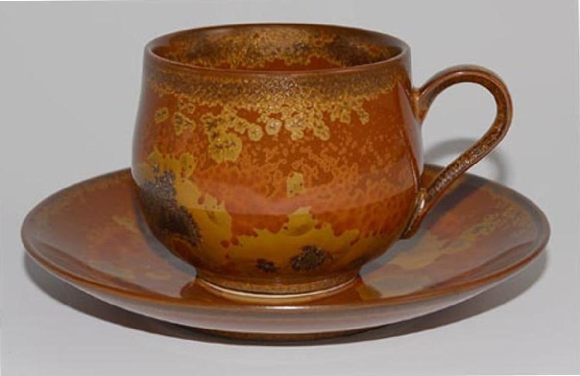 Unique contemporary Japanese hand-glazed porcelain cup and saucer in turquoise, a signed masterpiece by widely respected award-winning master porcelain artist in 