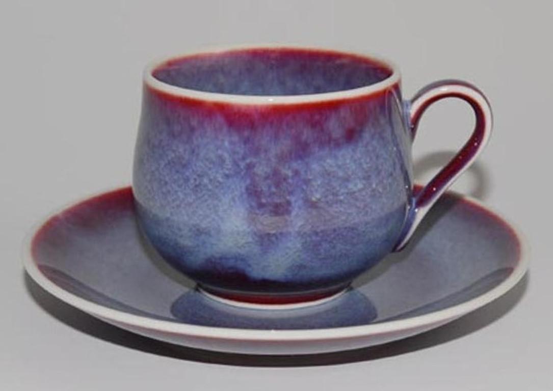 Japanese Hand-Glazed Turquoise Porcelain Cup and Saucer by Master Artist 1