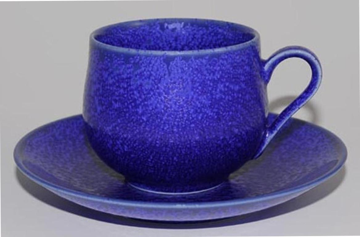 Japanese Hand-Glazed Turquoise Porcelain Cup and Saucer by Master Artist 3