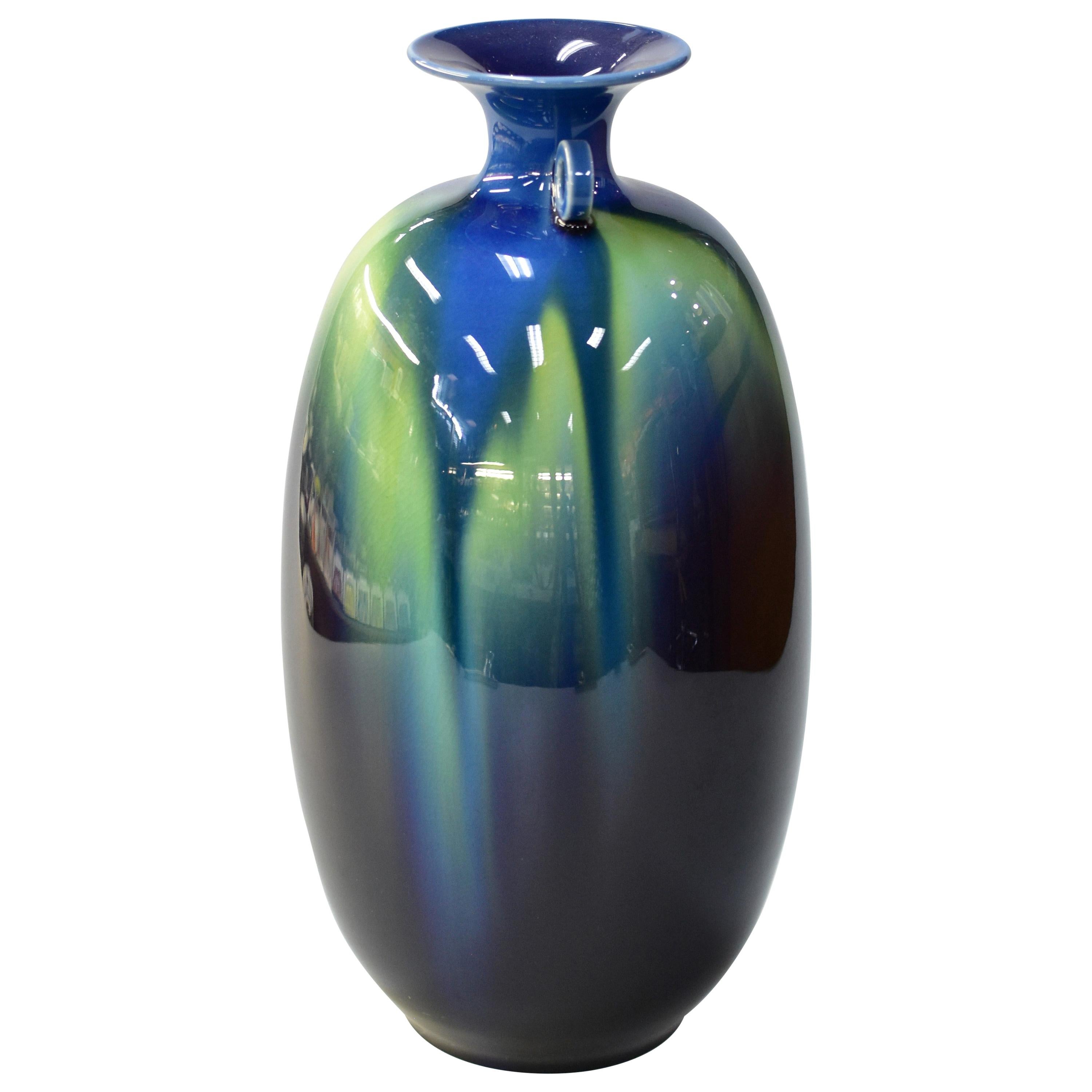 Japanese Hand Glazed Vase by Tokuda Yasokichi III, Living National Treasure For Sale