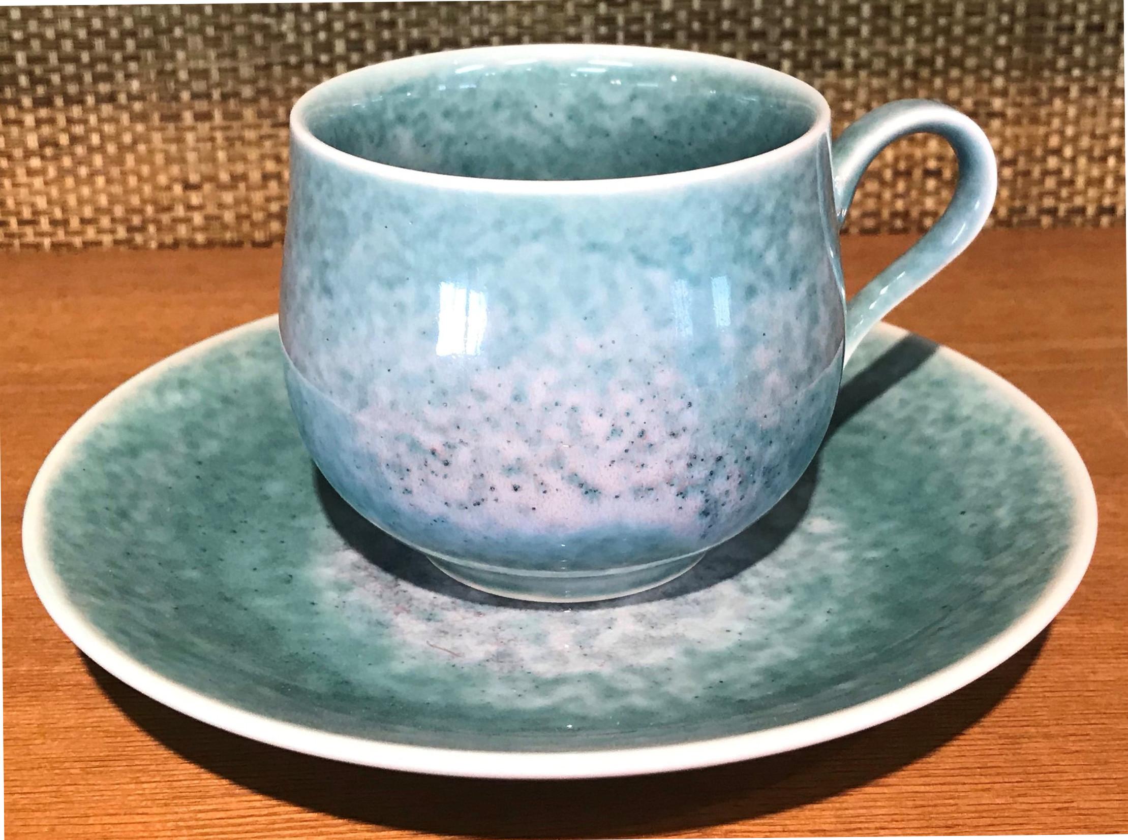 Japanese Hand-Glazed white Blue Porcelain Cup and Saucer by Master Artist 1