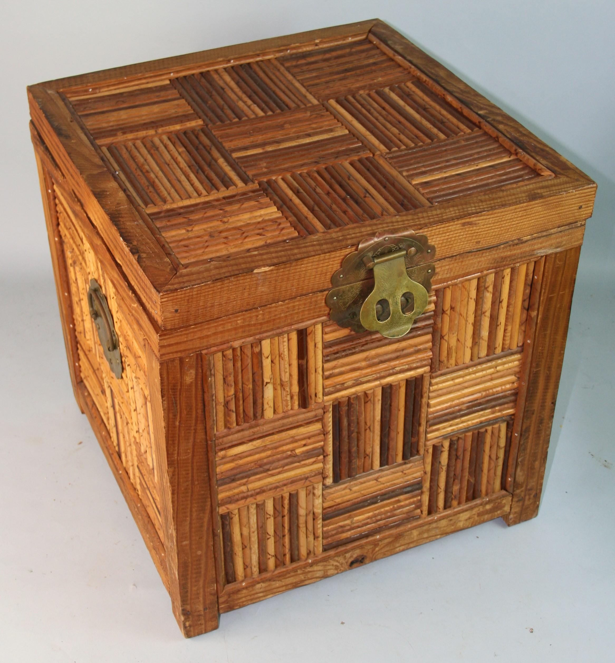 1497 Hand crafted side table storage box with brass latch and handles
