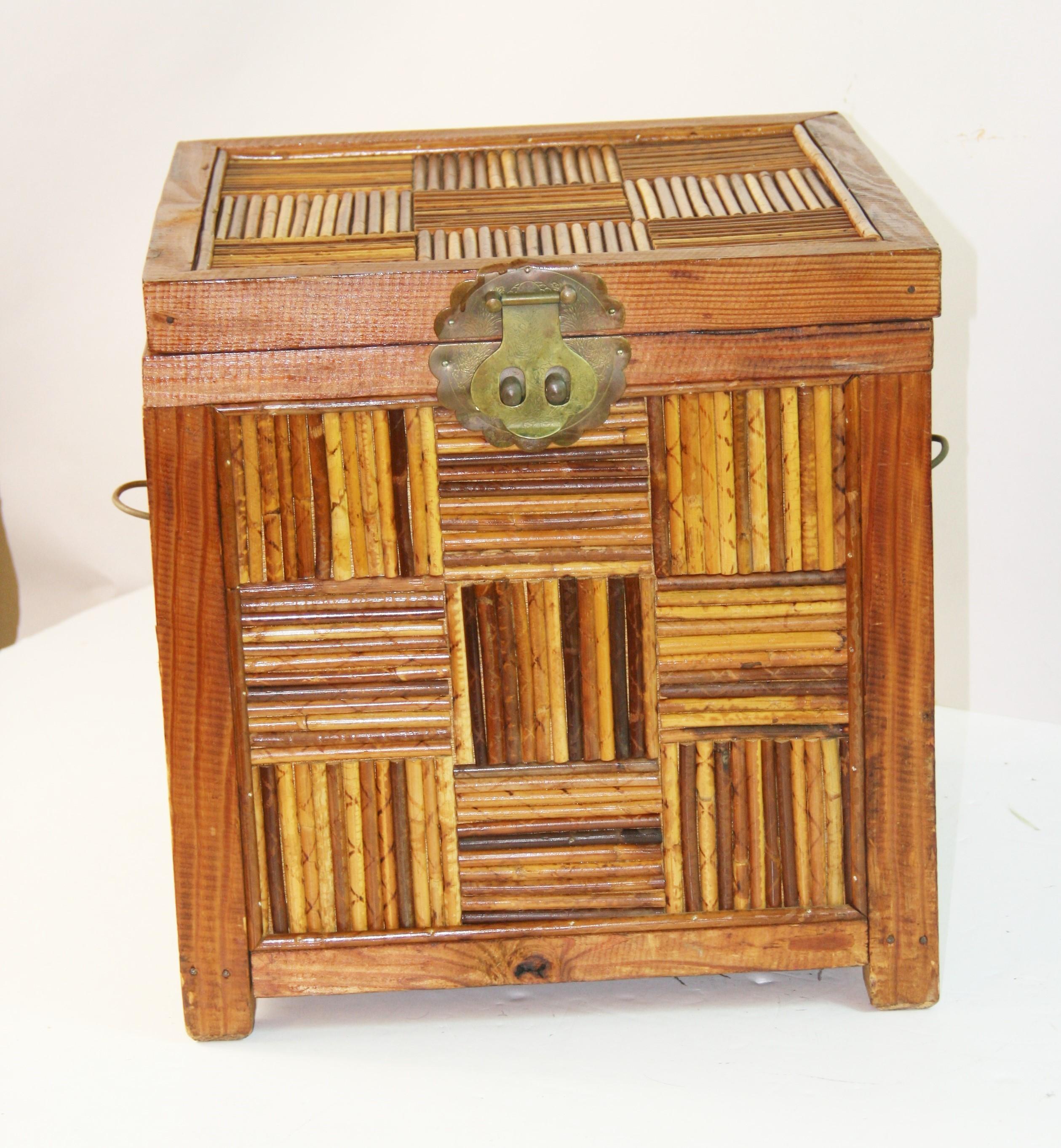 1867  Hand crafted side table storage box with brass latch and handles

