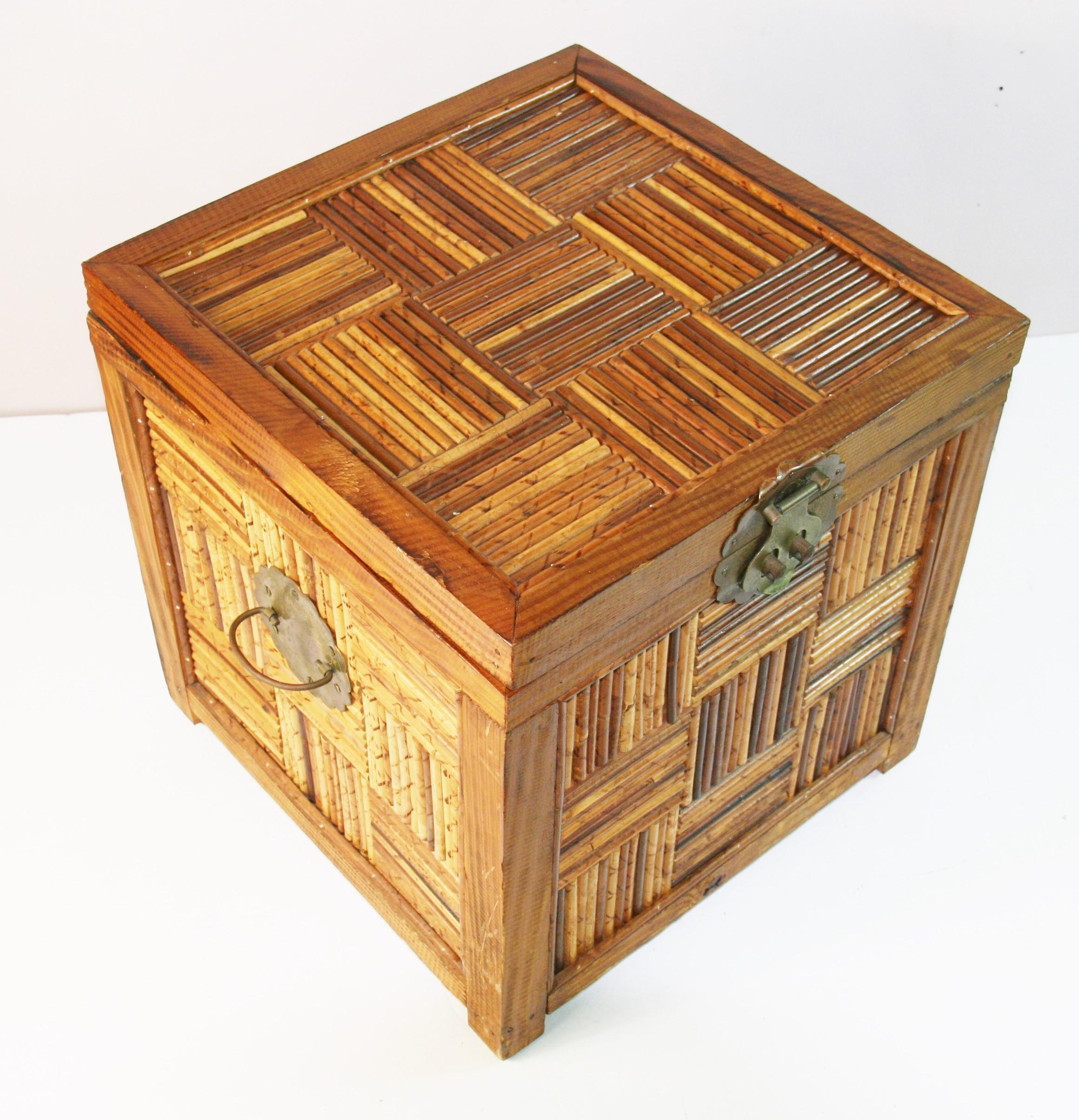 Brass Japanese Hand Made Side Table/Storage Box For Sale