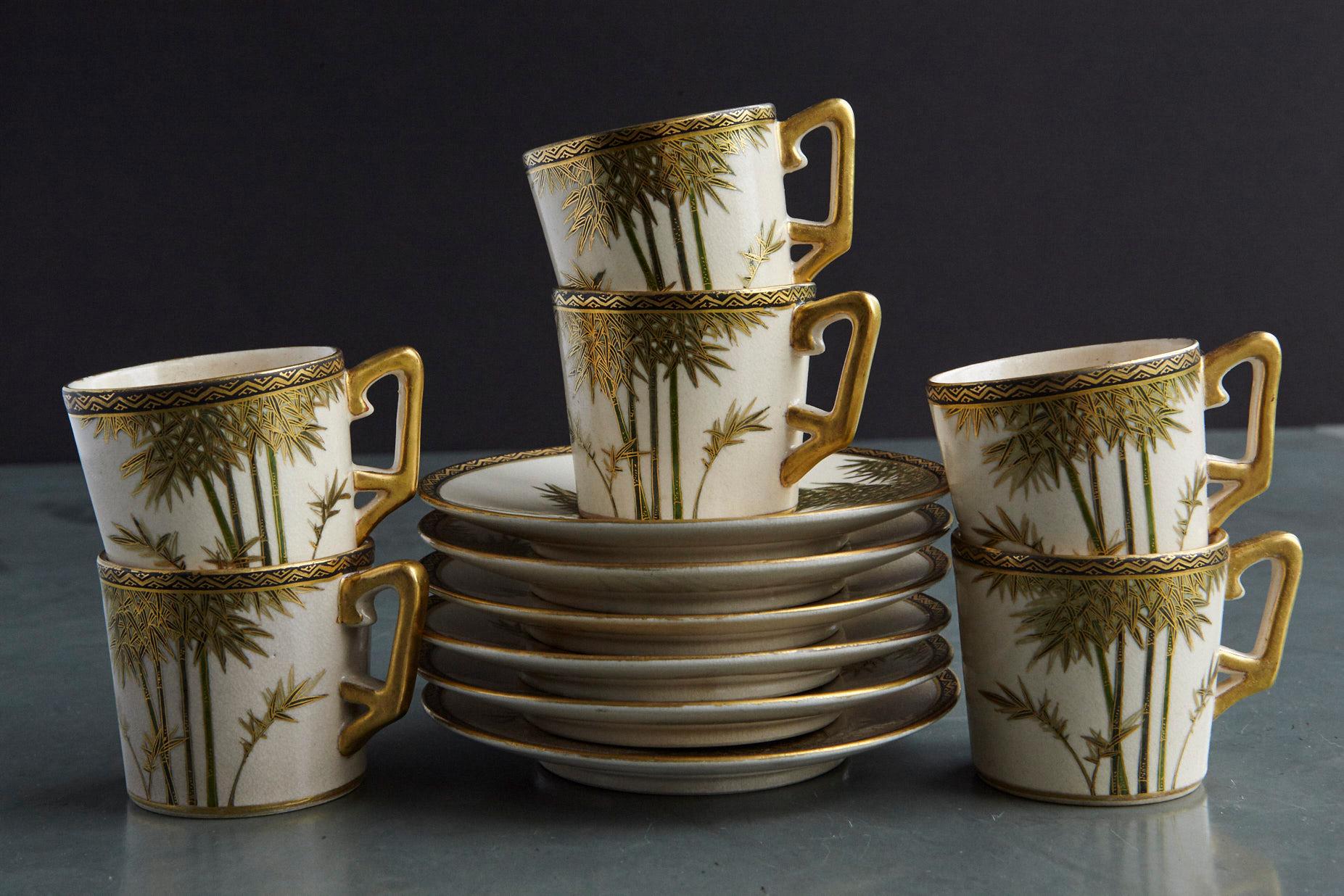 Servizio da caffè Demitasse giapponese dipinto a mano e dorato, nuovo in scatola, anni '30 4