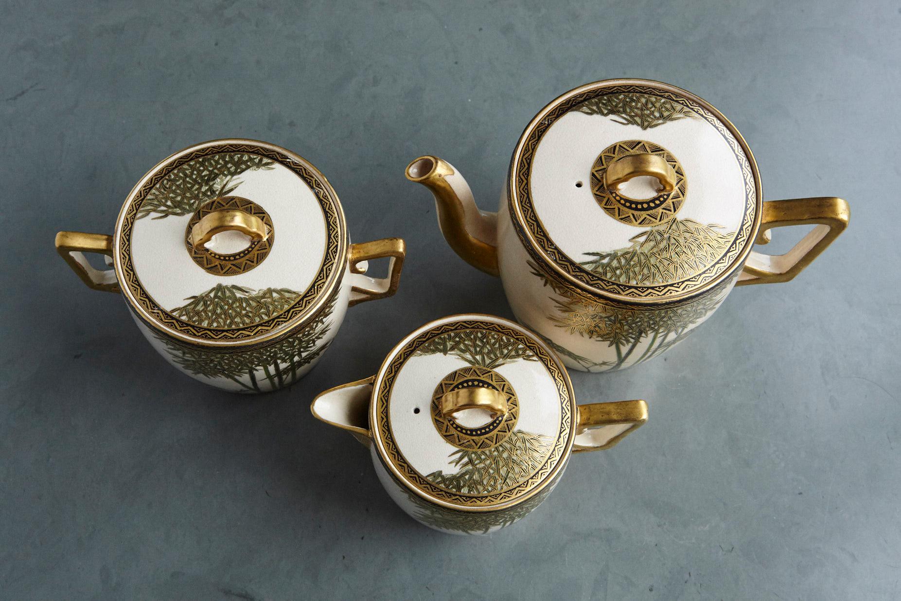 Giapponese Servizio da caffè Demitasse giapponese dipinto a mano e dorato, nuovo in scatola, anni '30