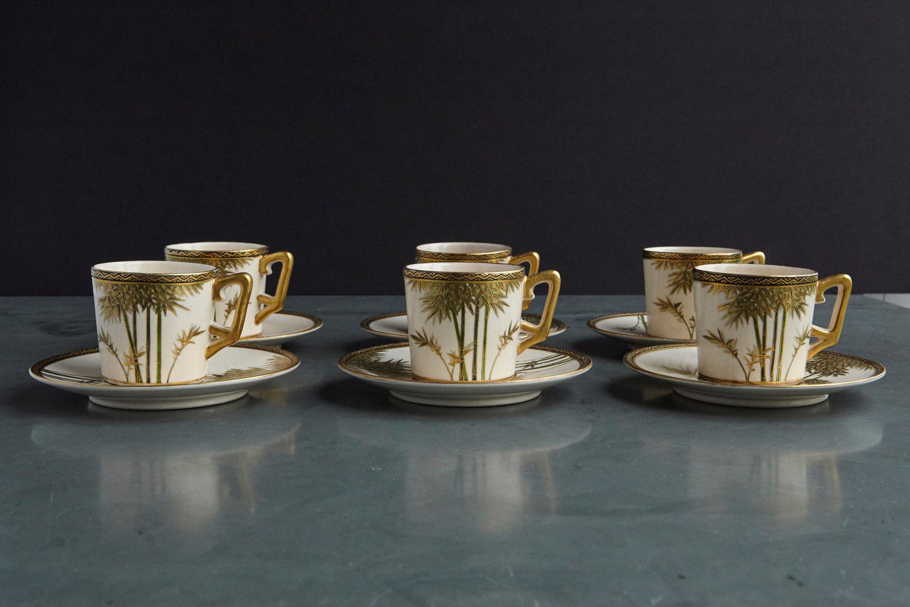 Servizio da caffè Demitasse giapponese dipinto a mano e dorato, nuovo in scatola, anni '30 1