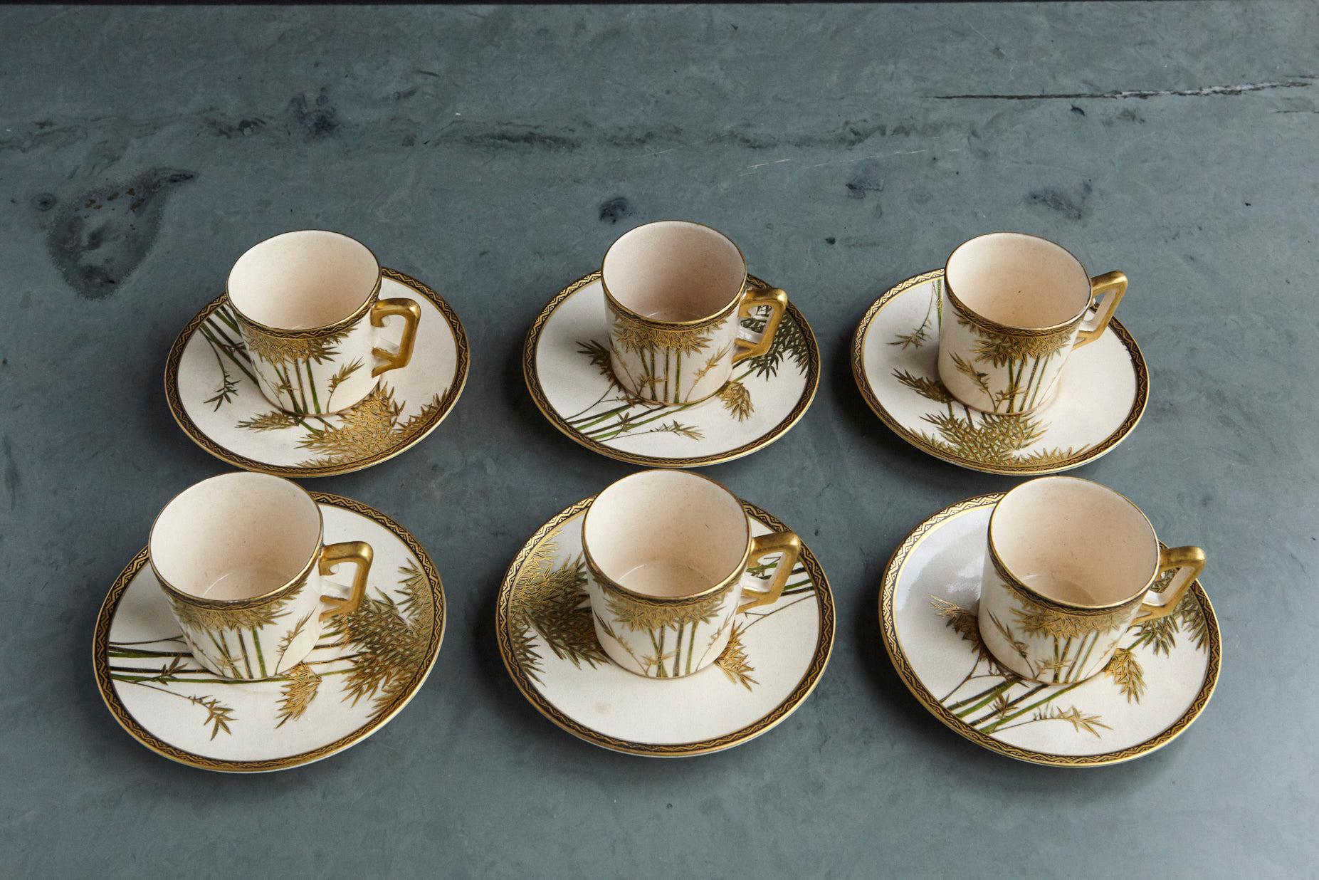 Servizio da caffè Demitasse giapponese dipinto a mano e dorato, nuovo in scatola, anni '30 2