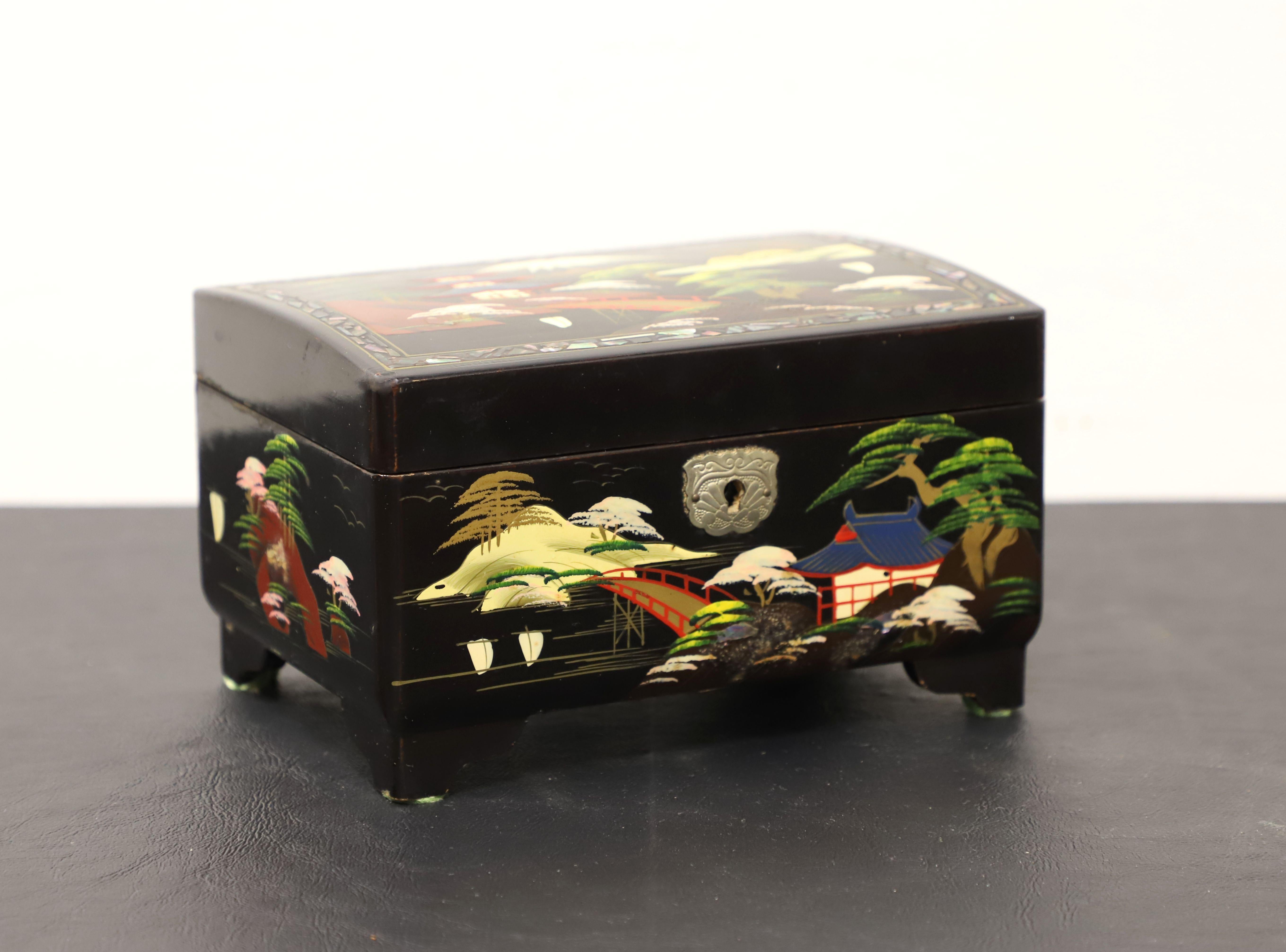 Japanese Hand Painted Black Lacquer Jewelry Box 2