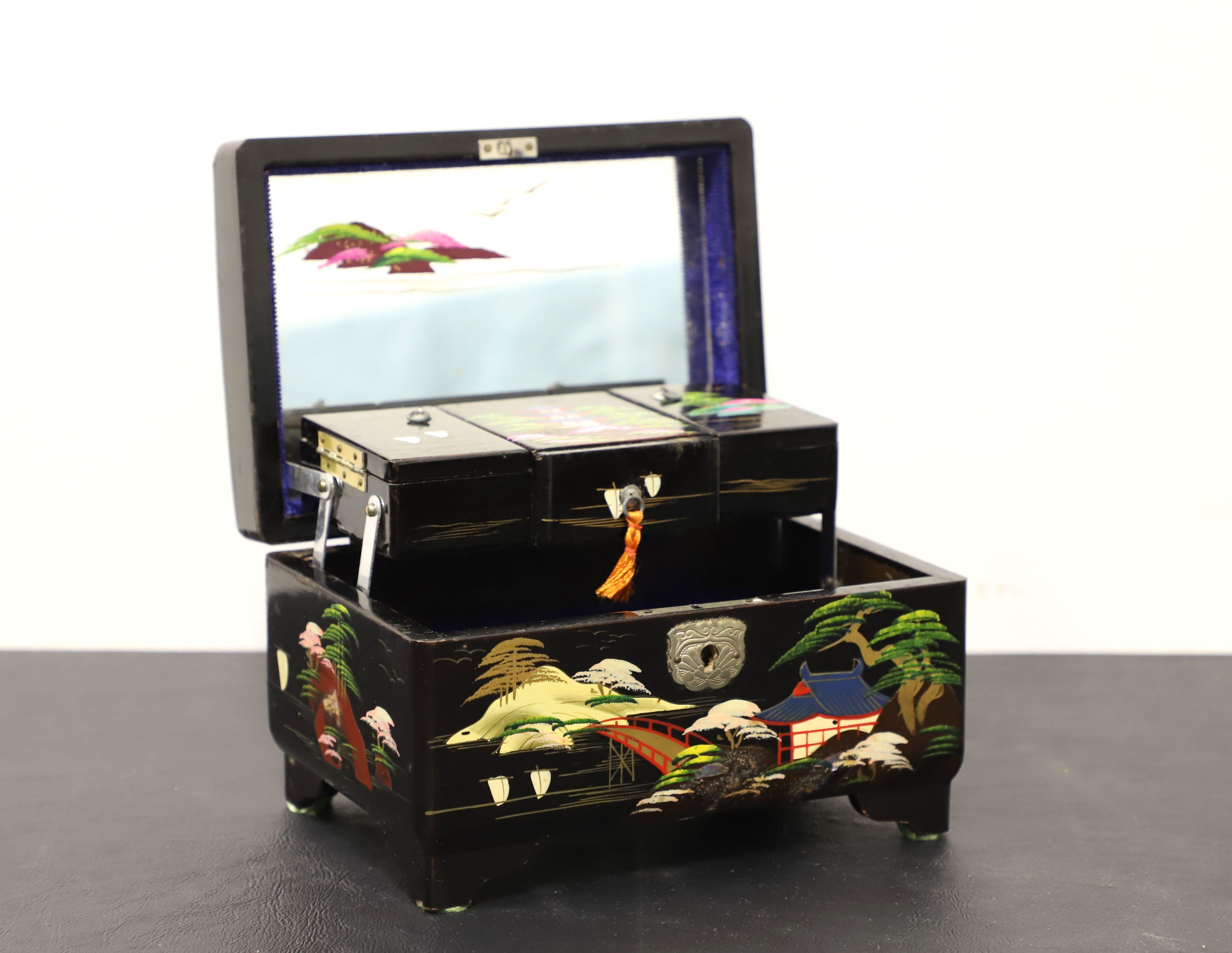 vintage japanese black lacquer musical jewelry box