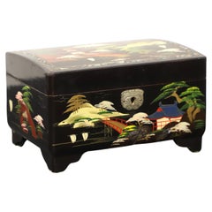 Vintage Japanese Hand Painted Black Lacquer Jewelry Box