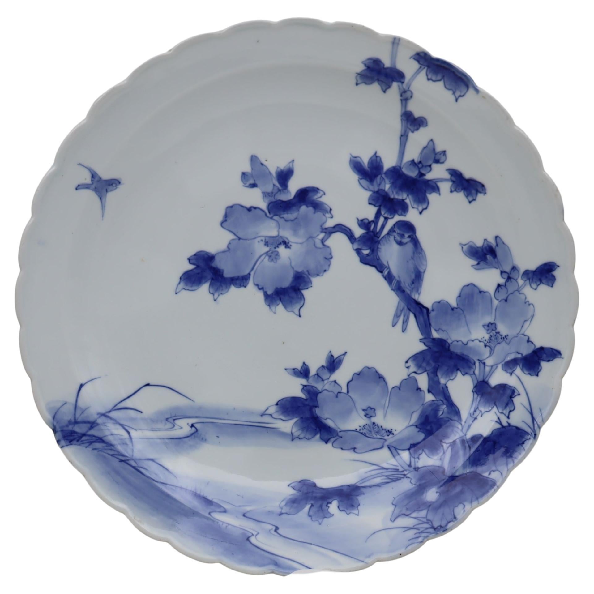Japanese Hand Painted Blue and White Charger For Sale