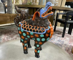 Japanese Hand Painted Ceramic Guardian Dragon Temple Shrine Koro Incense Burner