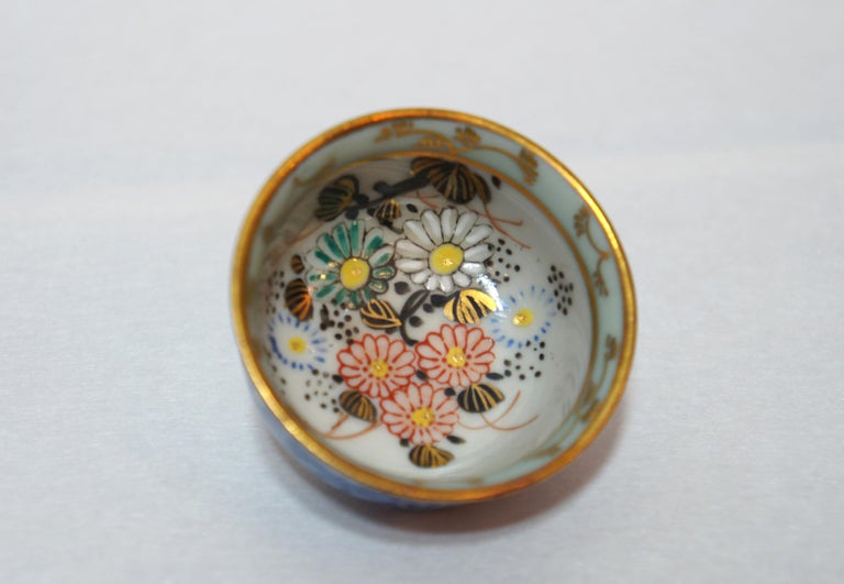 Japanese Hand Painted Flower Small Sake Cup on Kutani Ware, 1960s at