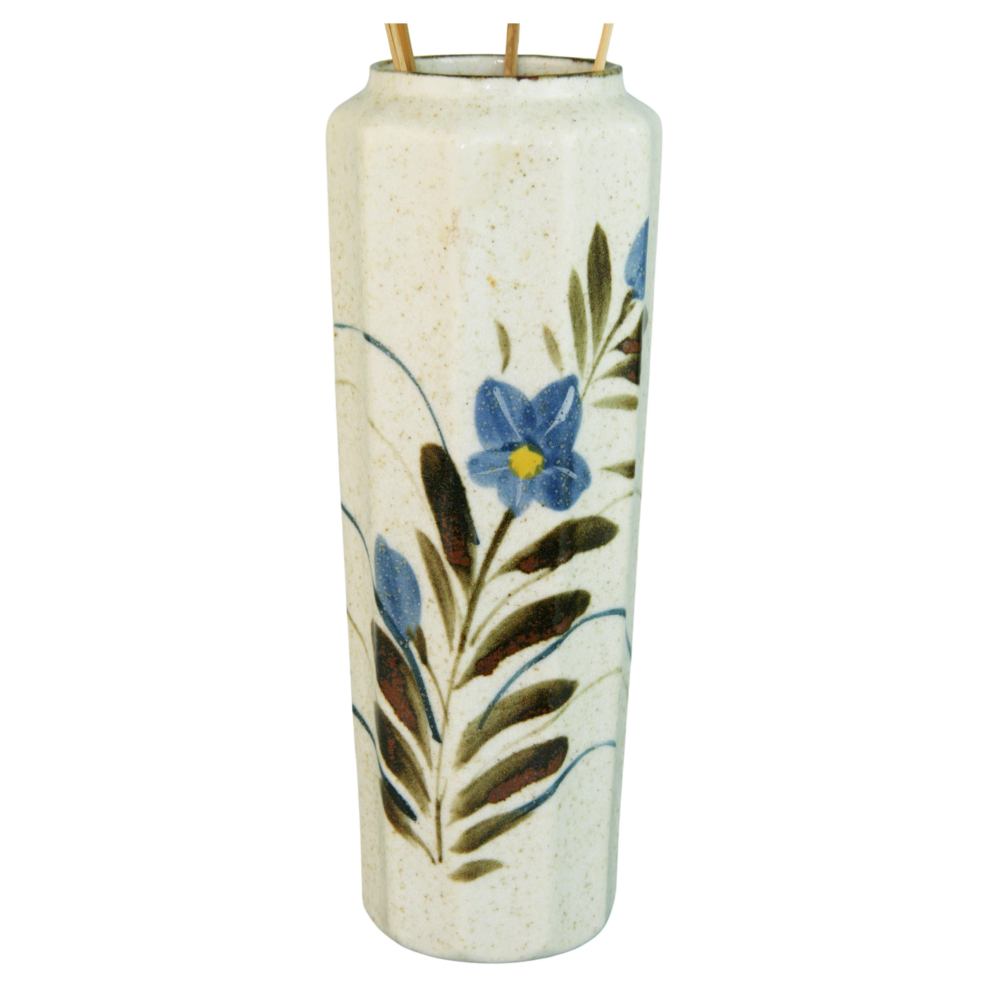 HandPainted Terracotta Vase with Flower Decoration For Sale at 1stDibs
