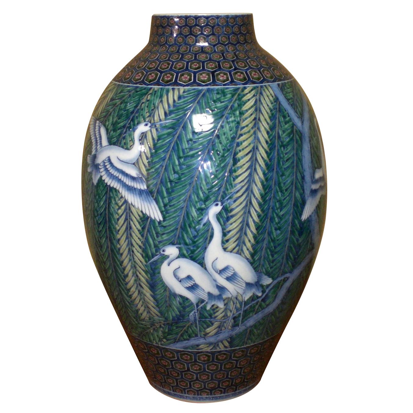 Japanese Hand-Painted Imari Large Porcelain Vase by Master Artist, circa 2005